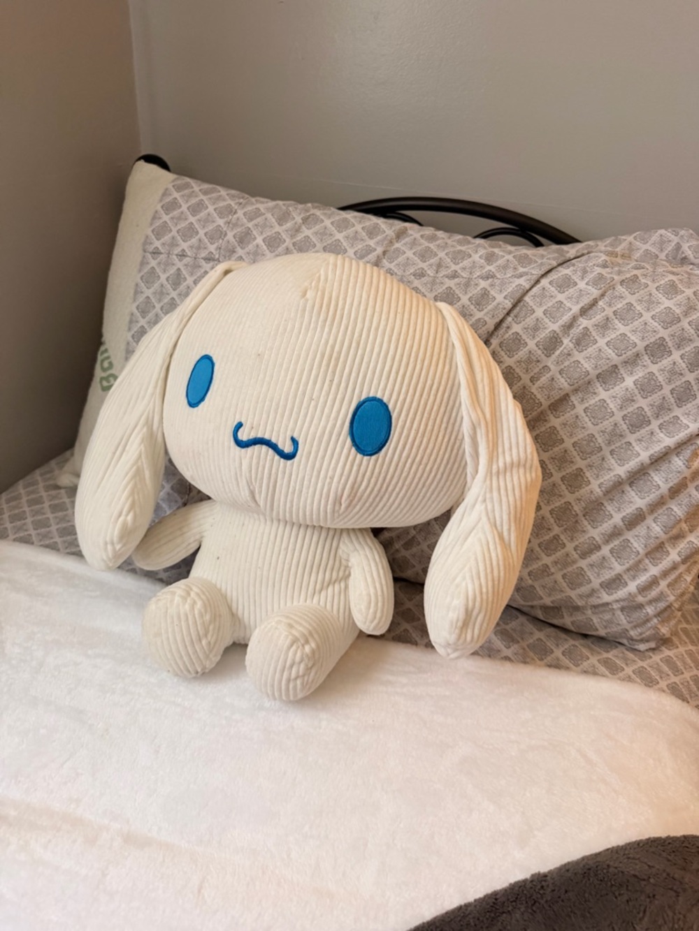 Cream Corduroy Bunny Plush with Blue Face Embroidery cinnamon roll